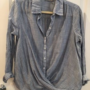 Seersucker Button-down Blouse